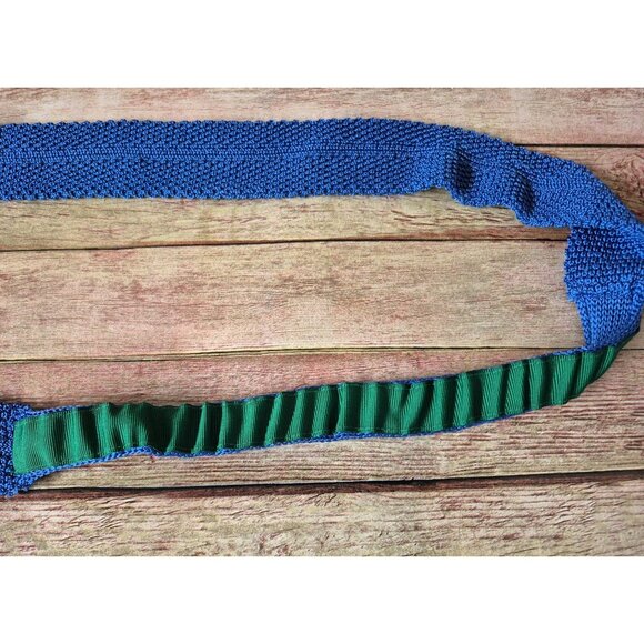Vintage Square End Silk Skinny Knit Blue Tie Mac Alan 1831 Retro MINT - Picture 4 of 8